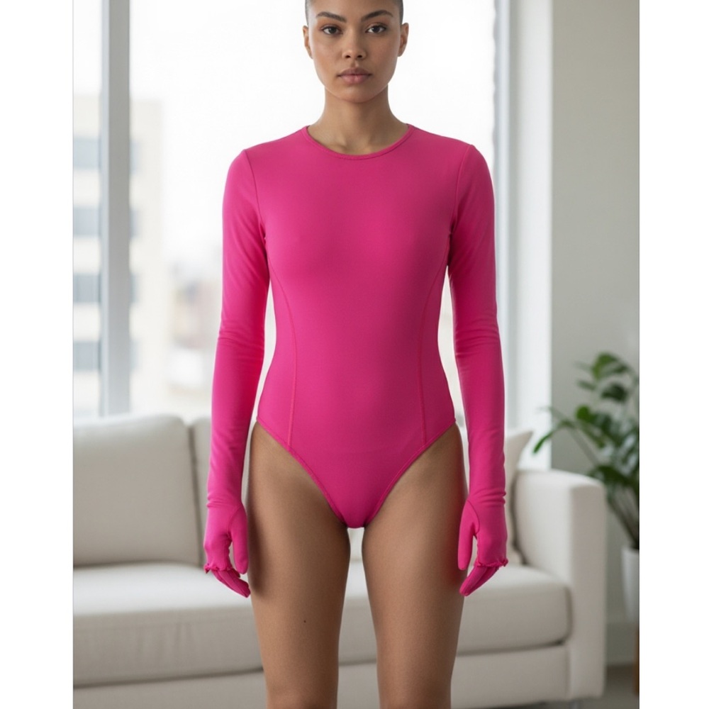 Miscreants London neon pink bodysuit w gloves NWT